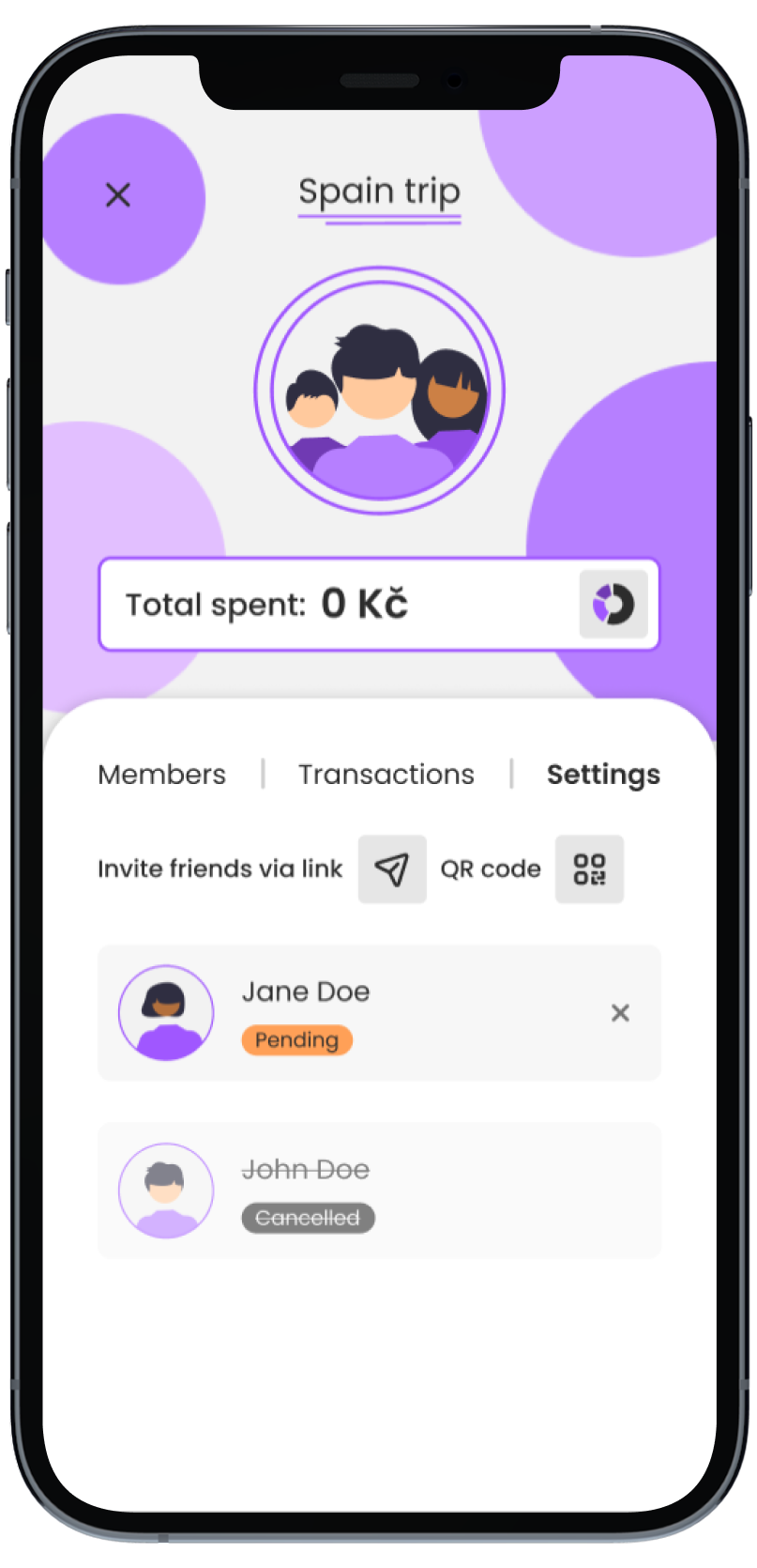 Invite friends interface - right view